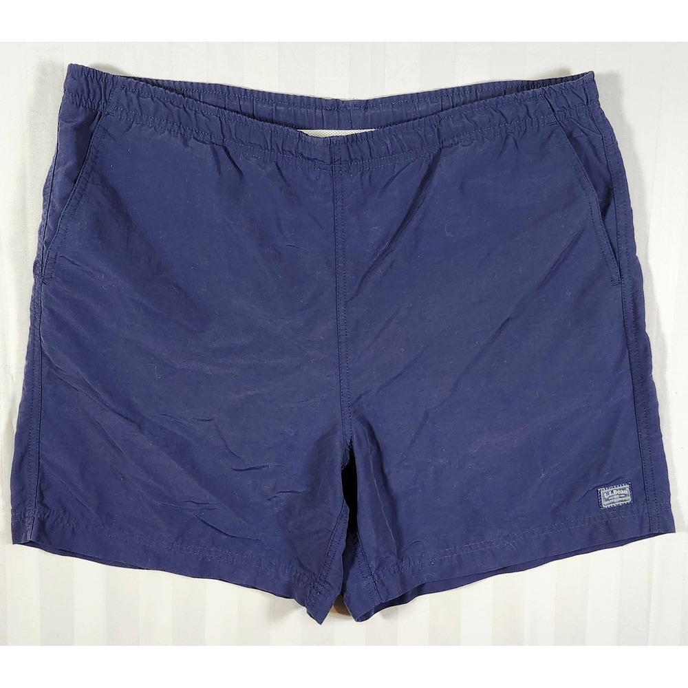 LL Bean Mens Supplex Nylon Swim Trunks Navy Blue Mesh Lined Shorts Small 0XR40